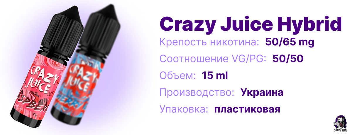 Характеристики жидкости Crazy Juice HYBRID 15 мл