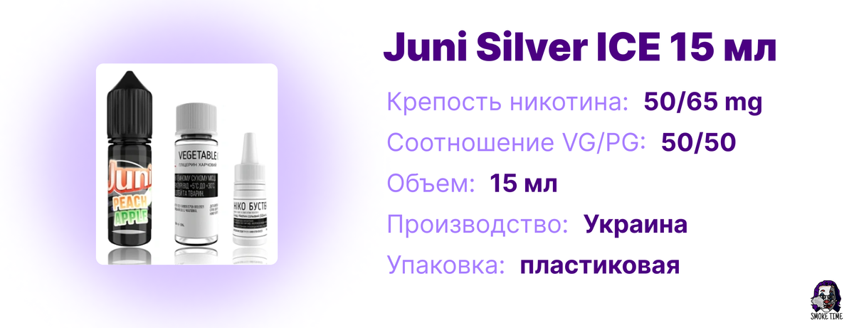 Характеристики жидкости Juni Silver ICE 15 мл