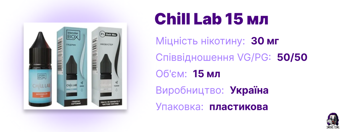 Характеристики Chill Lab 15 мл сольовому нікотині