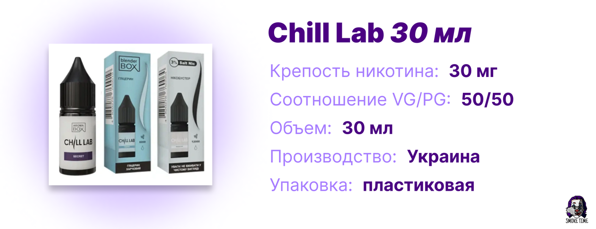 Характеристики жидкости Chill Lab 30 мл