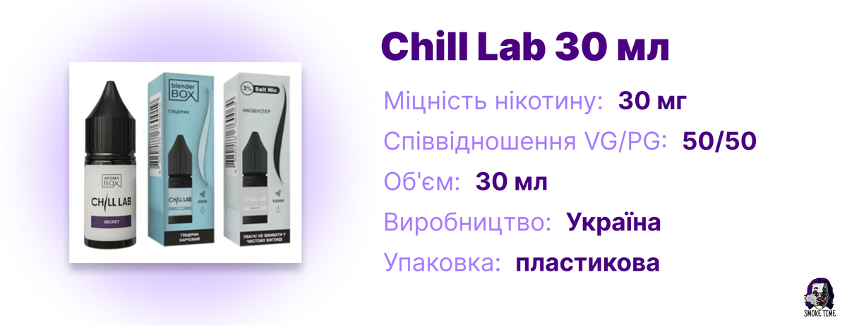 Характеристики рідини Chill Lab 30 мл