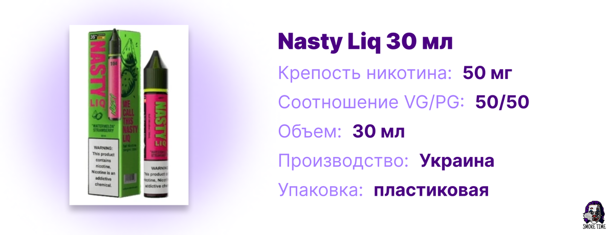 Характеристики жидкости Nasty Liq 30 мл