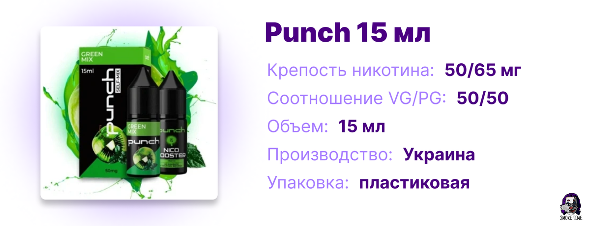 Характеристики жидкости Punch 15 мл