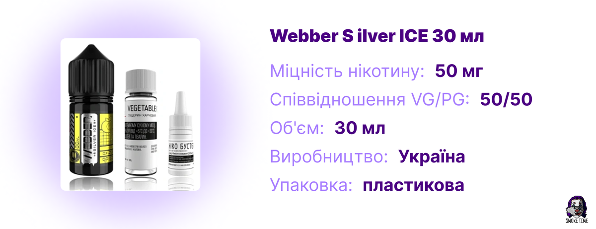 Характеристики жидкости Webber Silver ICE 30 мл