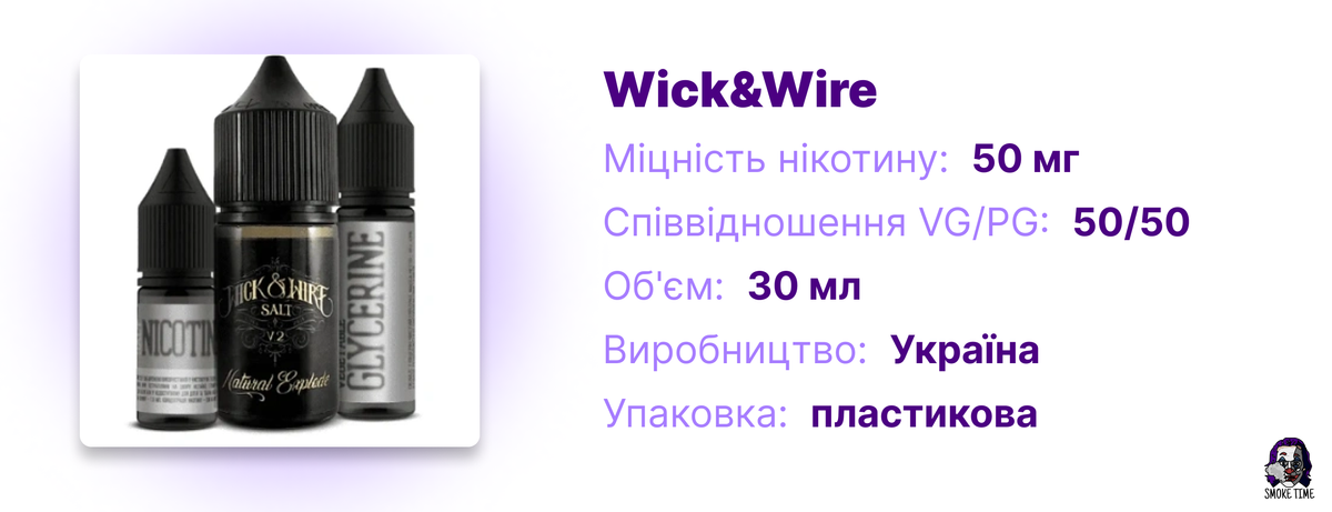 Характеристики рідини Wick&Wire на сольовому нікотині