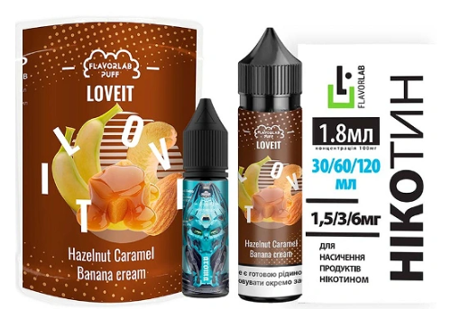 Набір Flavorlab Love IT Органіка Hazelnut Caramel Banana cream (Карамель з фундуком і Банановий крем) 60мл 6мг