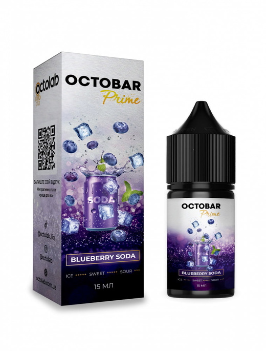 Набор солевой жидкости Octobar Prime Blueberry Soda (Черничная газировка) 15 мл 50 мг