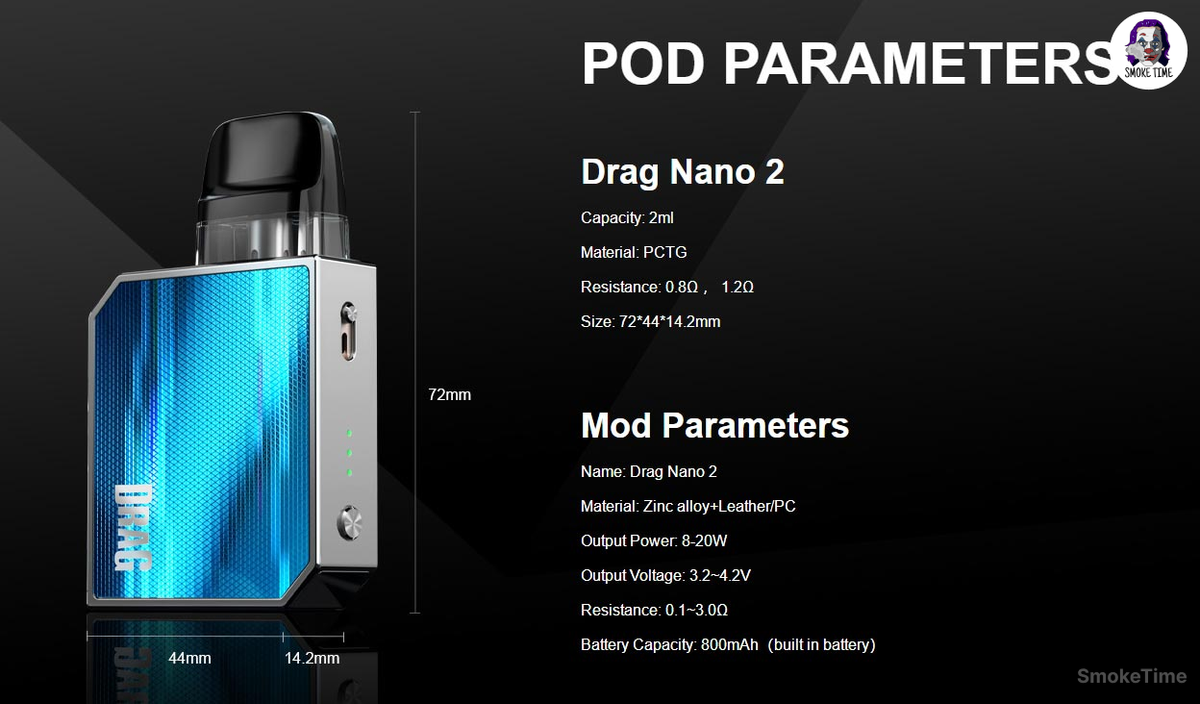 Pod-система VooPoo Drag Nano 2 Характеристики 3
