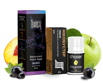 Набор солевой жидкости Chaser Black Blackcurrant Peach Apple (Смородина Персик Яблоко) 30 мл 50 мг