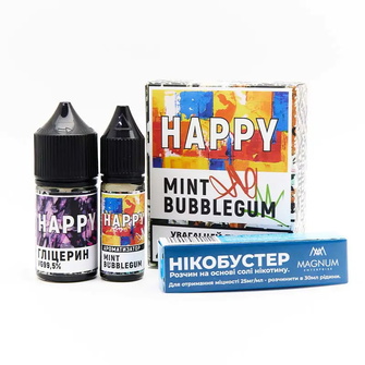 Набор солевой жидкости Happy Mint Bubblegum (Мятная жвачка) 30 мл 25 мг